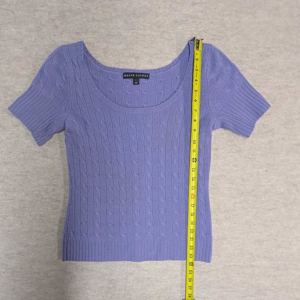 Ralph Lauren Cashmere Lavender Cable Knit Scoop Neck Short Sleeve Sweater - Picture 4 of 7